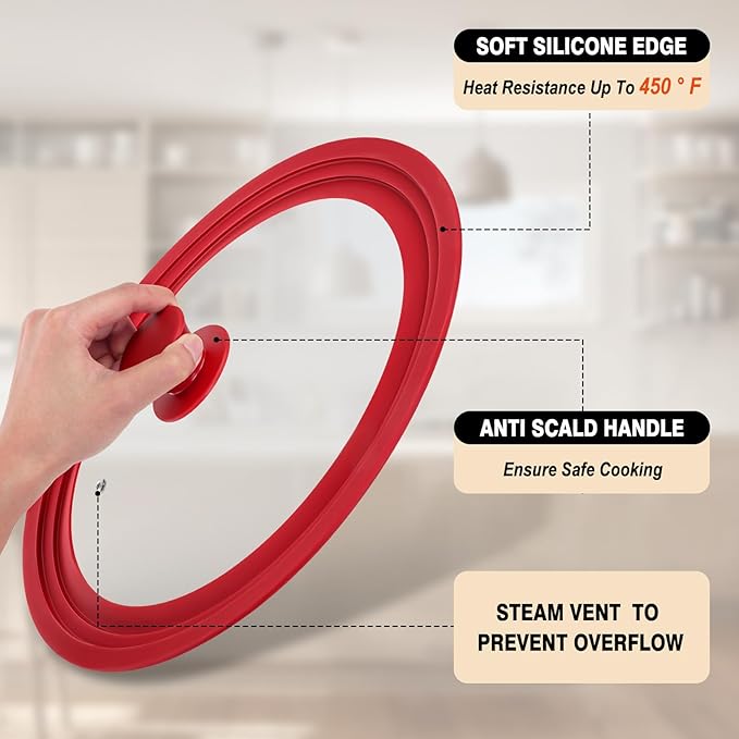 Universal Lids for Pots, Pans and Skillets, Replacement Pan Lid with Tempered Glass and Heat-Resistant Silicone Edge, Fits 6", 7",8" Cookware, Durable Frying Pan Cover