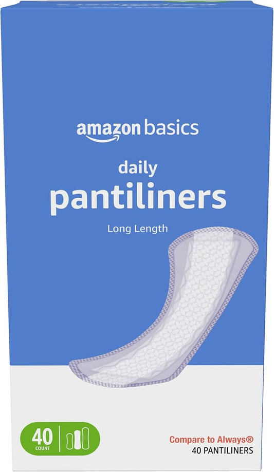 Amazon Basics Daily Pantiliner, Long Length, Pads for Women, Unscented, 40 Count (Previously Solimo)