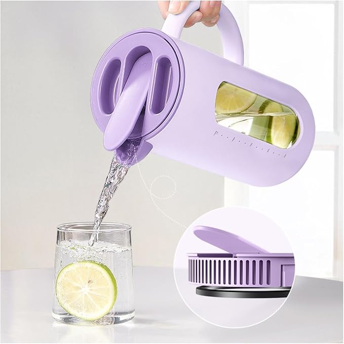 Cold kettle Cold kettle household high temperature resistant cold kettle set glass kettle cold bubble pot Water Pitcher Set for Hot/Cold Water(Purple)