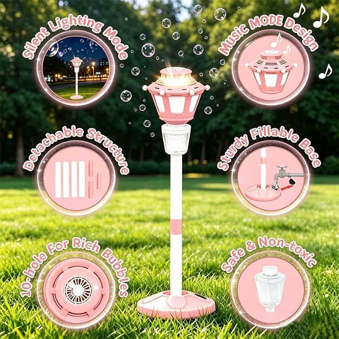 Bubble Machine for Kids Toddlers - Rechargeable Automatic Bubble Machine with Lights & Music, Bubble Blower with Adjustable Stand up to 47 Inch for Backyard Games, Birthday Party, Outdoor Play