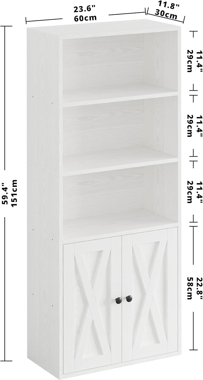 IRONCK Industrial Bookshelves and Bookcases with Doors 11.8 in Depth Floor Standing 5 Shelf Display Storage Shelves Bookcase Home Decor Furniture for Home, Office, Living Room, Bedroom