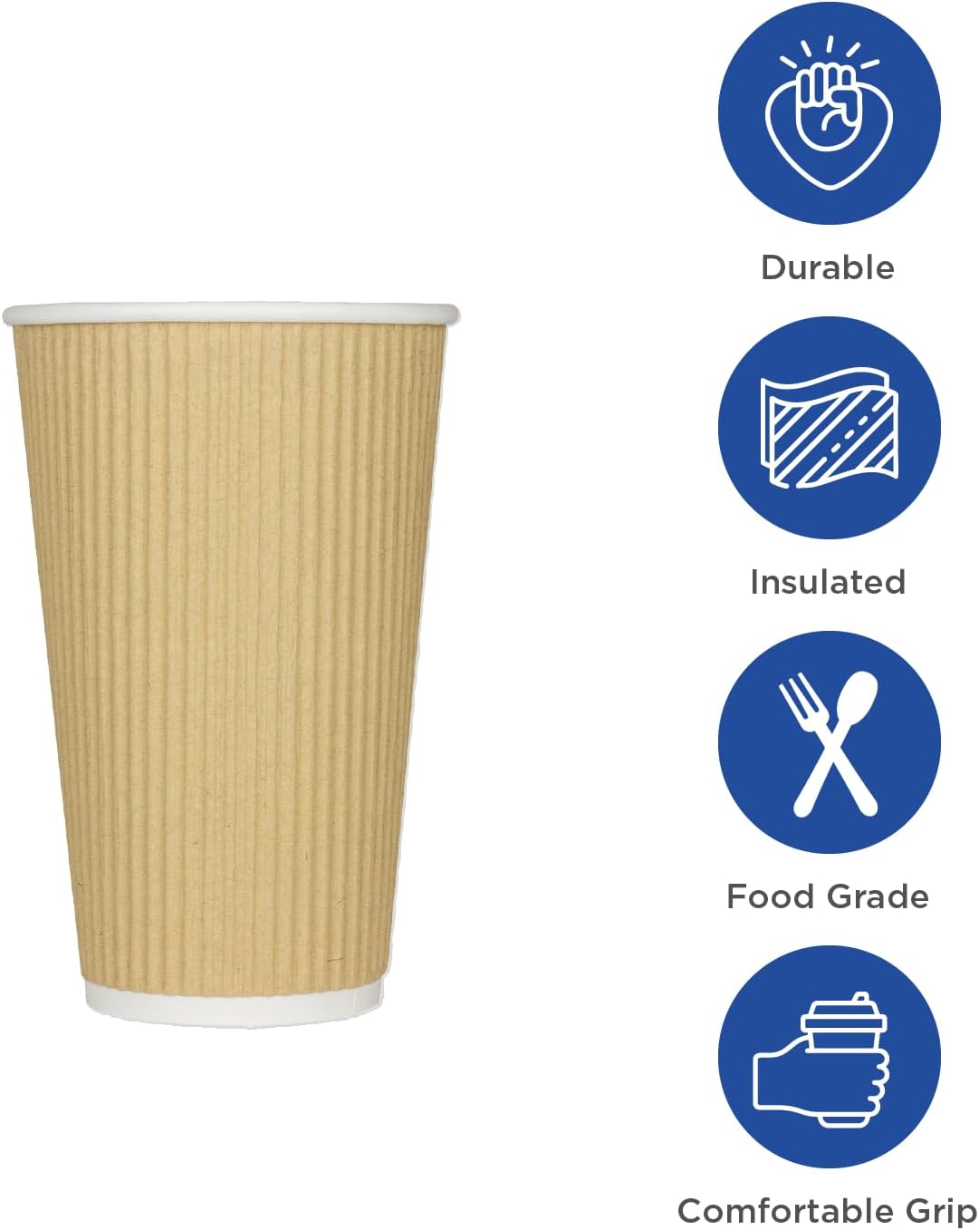Karat 16oz Ripple Insulated Coffee Hot Cups [500 Count] Kraft Double Poly Lined Paper Hot Cup - Ideal for Hot Beverages, 90mm (C-KRC516)