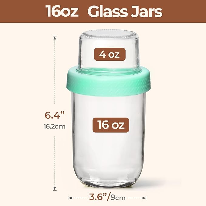 ComSaf Overnight Oats Containers with Lids (16oz+4oz, 2Pcs), Dual-Laryer Chia Pudding Jars with Dry and Wet Separation, Yogurt Parfait Cups for Oatmeal Cereal Nut Fruit, Meal Prep Glass Jars for Salad