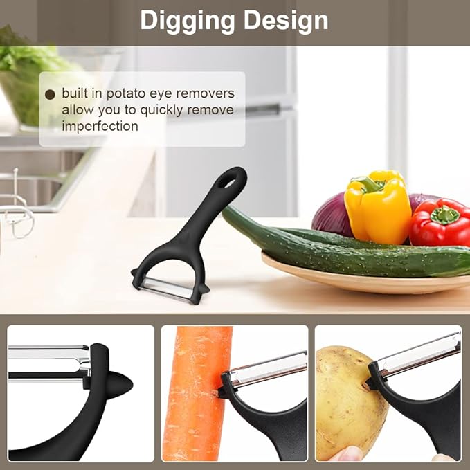 AUAUY 2-Piece Y-Shaped Swivel Vegetable Peeler, Non-Slip Ergonomic Handle, Stainless Steel Blade, Veggie Peeler for Kitchen (Black+Green)