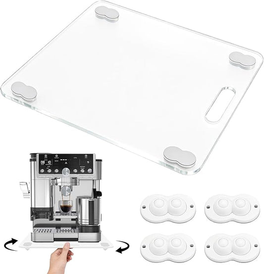 Acrylic Appliance Slider Compatible with Ninja Espresso Machine, 360° Rolling Sliding Tray for Ninja ES601 ES701 Coffee Maker, Coffee Pot Slider Tray for Countertop Appliances 13.4" x 15.4"