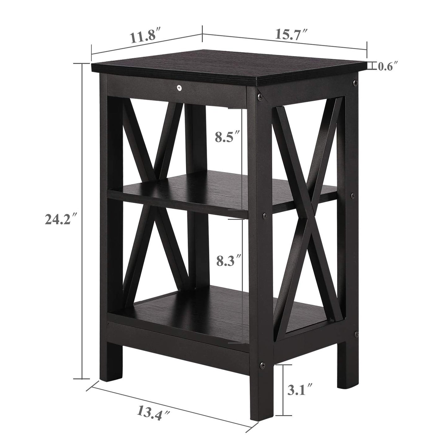 VECELO Modern Nightstands X-Design Side End Table Night Stand with Storage Shelf for Bedroom,Living Room,Set of 2 (Black A2)