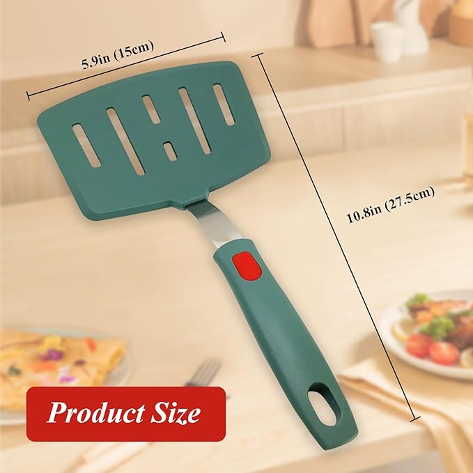 Silicone Spatula Turner Set of 2, Heat Resistant Pancake Spatulas for Nonstick Cookware Pan, Wide Slotted Cooking Spatula for Omelette Egg Fish, Thin Flexible for Kitchen Use, Dishwasher Safe