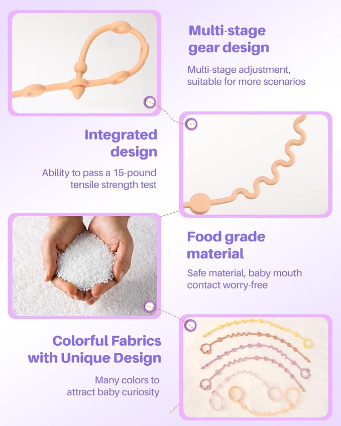LittleHugs Toy Straps for Baby, 5pcs Adjustable Toy Holder for Stroller Accessories, Silicone Tether Pacifier Clip, No Throw Travel Essential Leash for High Chair, Car Seat (Girl-5 Pack)