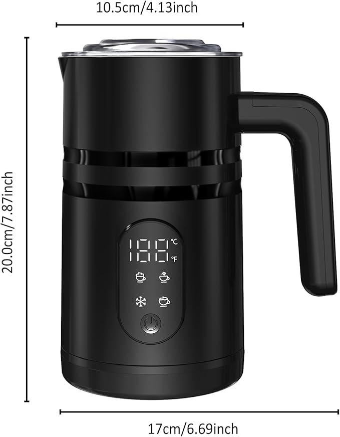4 in 1 Electric Milk Frother Automatic Hot & Cold Foam Maker Auto Shut-Off Durable Stainless Steel Milk Frother Enjoy Perfect Milk Froth in 2 Min for Macchiato (Black-With Digital Display)