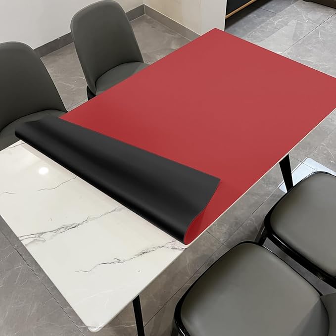 Leather Table Pad,1.8mm Thick,40x78 Inch,Dining Table Pad,Table Pads for Dining Room Table Rectangular,Table Protector for Dining Room Table,Dining Table Cover(Black+Wine Red,40x78)
