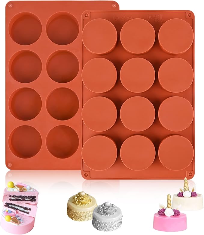 Round Chocolate Cookie Molds, 2PCS SAKOLLA Cylinder Silicone Mold for Chocolate Covered Oreos, Cake, Candy, Pudding, Mini Soap