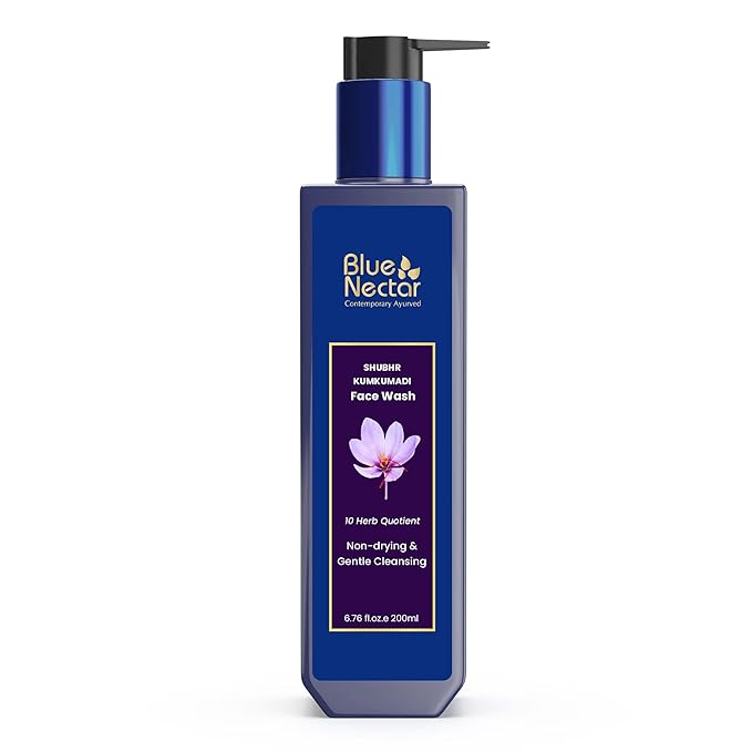 Blue Nectar Kumkumadi Brightening Face Wash with Saffron for Women & Men | Sulphate free Anti Pimple Face Cleanser (10 Herbs, 6.76 Fl Oz)