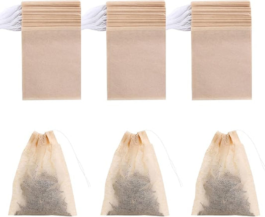 BEFORYOU 400 Pack Disposable Drawstring Tea Filter Bags Safe & Natural Unbleached Paper Tea Infuser Drawstring Empty Bag for Loose Leaf Tea (6 x 8cm, Natual Color)