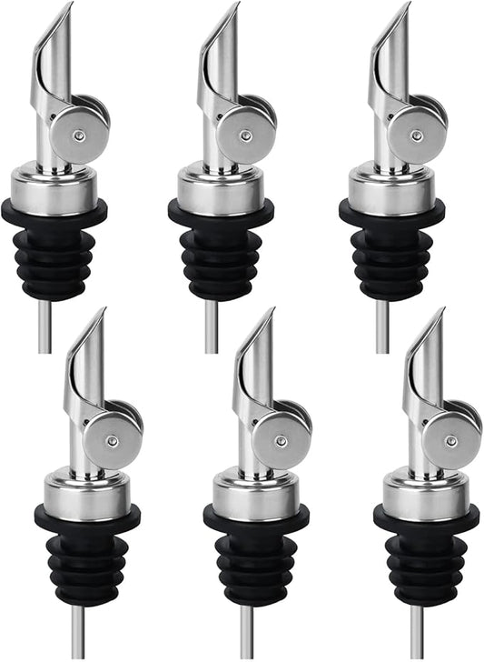 6PCS Liquor Bottle Pourers, Auto Flip Olive Oil Dispenser Spout, Weighted Stainless Steel Alcohol Pourer Spouts, Olive Oil Spout Suitable for About 3/4" Bottle Mouth