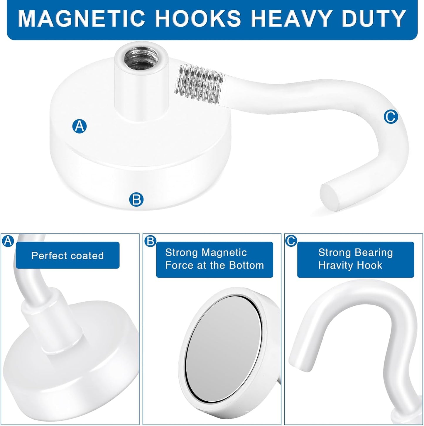 LOVIMAG Cruise Ship Essentials - 150Lbs Heavy Duty White Magnetic Hooks for Cruise Cabins - Strong Hanging Hooks - 12 Pack