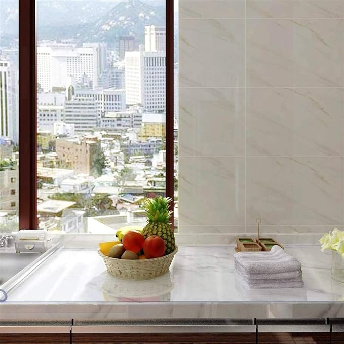 NECAUX Custom Multisize 1.5mm Thick Clear PVC Table Cover Protector - 20 x 36 Inch Rectangular Plastic Table Cover Desk Pad Mat for Office & Computer Desk