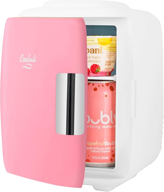 Cooluli Mini Fridge for Bedroom - Car, Office Desk & Dorm Room - Portable 4L/6 Can Electric Plug In Cooler & Warmer for Food, Drinks, Skincare Beauty & Makeup - 12v AC/DC & Exclusive USB Option, Pink