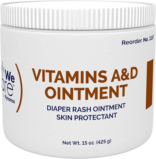 Dynarex Vitamins A & D Ointment, Ointment with Vitamin A and Vitamin D Skin Protectant, for Diaper Rash and Discomfort, White, 15 oz Jar