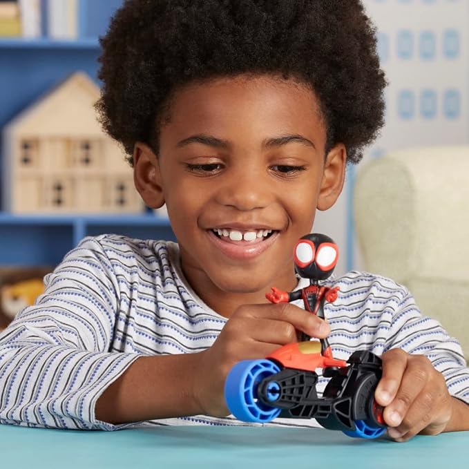 Spidey and His Amazing Friends Miles Morales Action Figure with Toy Motorcycle, Preschool Toys, Ages 3 and Up