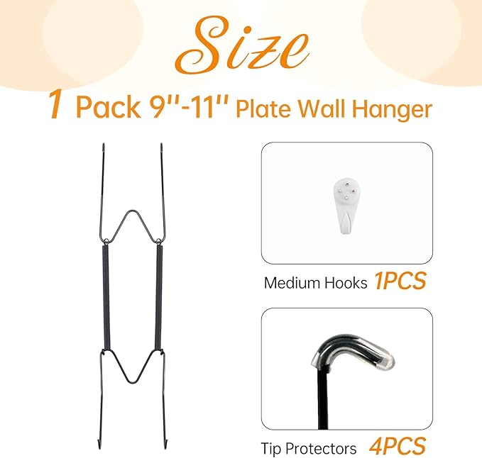 Bilillo Plate Hangers for The Wall, Suitable for 9''-11'' Decorative Plate,Invisible Heavy Duty Wire Plate Holder with Wall Hooks, Plate Hangers for Displaying Plates, Platter, Dish (Black)