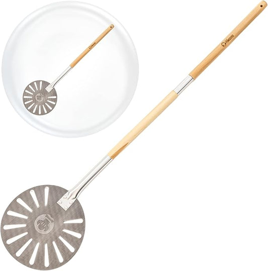 Chef Pomodoro Aluminum Turning Pizza Peel with Detachable Wood Handle for Easy Storage, Pizza Turner, Pizza Turning Peel, Luxury Pizza Paddle for Baking Homemade Pizza Bread (9-Inch)