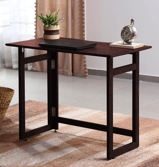 Dawn Riser Solid Wood Folding Table Desk, Writing, Laptop, PC, Space Saving, Easy Storage, Sleek Design, DIY Home Office Desk, Small Spaces Mahogany Color
