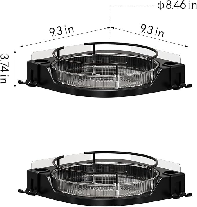 Oifecsie 360° Rotating Corner Shower Caddy (2-Pack) - Lazy Susan Bathroom Organizer with Hooks, No-Drill Adhesive Mount for Shower, Kitchen, RV, Space-Saving ABS Plastic Shower Shelf