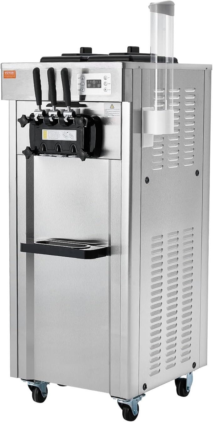 VEVOR 1850W Commercial Soft Ice Cream Machine 3 Flavors 5.5 to 8.2Gallon per Hour PreCooling at Night Auto Clean LCDPanel for Restaurants Snack Bar, Sliver