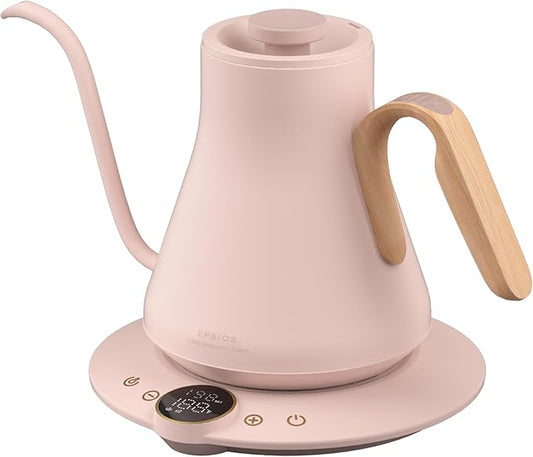 Cocinare Barista Collection Gooseneck Electric Kettle, ±1℉ Precise Temperature Control for Pour-Over Coffee & Tea, Quick Heating 1500W, Stainless Steel Interior, 0.9L (Munch Pink)