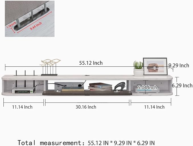 Pmnianhua Floating TV Console,55'' Wall-Mounted Media Console,Floating TV Cabinet,Modern Floating TV Stand,Under TV Entertainment Shelf with Door and Storage for Bedroom Living Room (Grey-White)