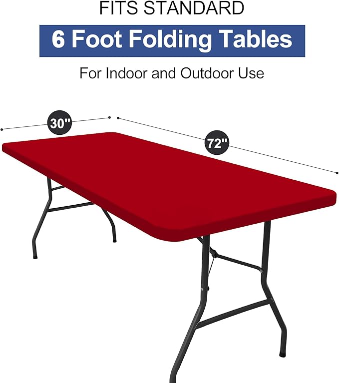 homing Rectangle Table Cloth Cover, Waterproof Polyester Elastic Fitted Tablecloth, Fits for 6 Foot Folding Tables, Washable Table Protector for Christmas, Holiday, Party (Red, 30" x 72")