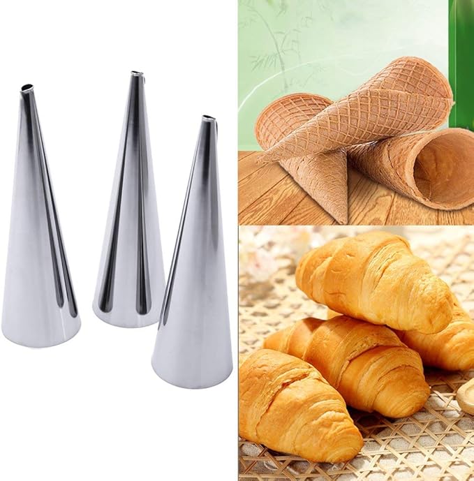 Non-stick Cream Horn Molds Stainless Steel, FantasyDay 5 inch Large Size Cannoli Tubes Kit Pack of 20 Baking Cones Pastry Roll Horn Croissant Mold - Christmas Anniversary Free Standing Cone Shape