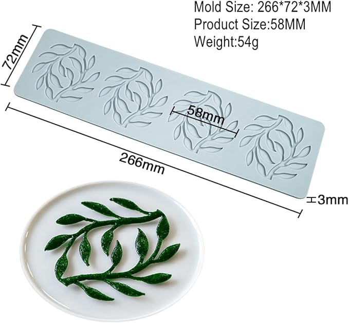 TUKE Silicone Shapes Leaf Chocolate & Candy Molds - 3D Silicone Molds for Cake Decorating, Fondant, Resin, Soap & Sugar Craft (Leaf 10.64x2.88x0.12inch)