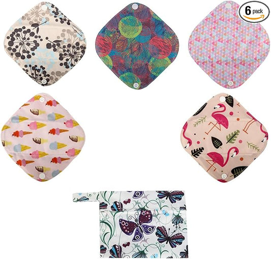 5 XS Panty Liners 1 Wet Bag Cloth Menstrual Pads Reusable Washable (Butterflies, XS Panty Liners)