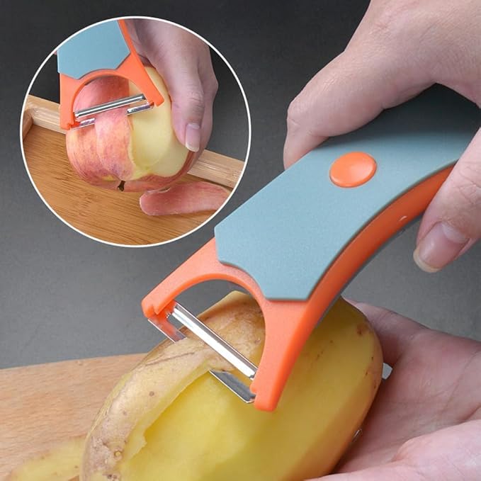 2 In 1 Fruit Peeler,Peeling and shredding Vegetables Potato Vegetable Peeler Carbon Steel Blade,Multi Function Stainless Steel Vegetable Peeler with Straight and Serrated Blades (2PCS-B)