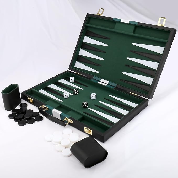 Backgammon Set - Classic Board Game with Premium PU Leather Case - Portable Travel Strategy Backgammon Game Set for Adults, Kids Family Game Night, Vacation & Gifts (11inch Small, Black)