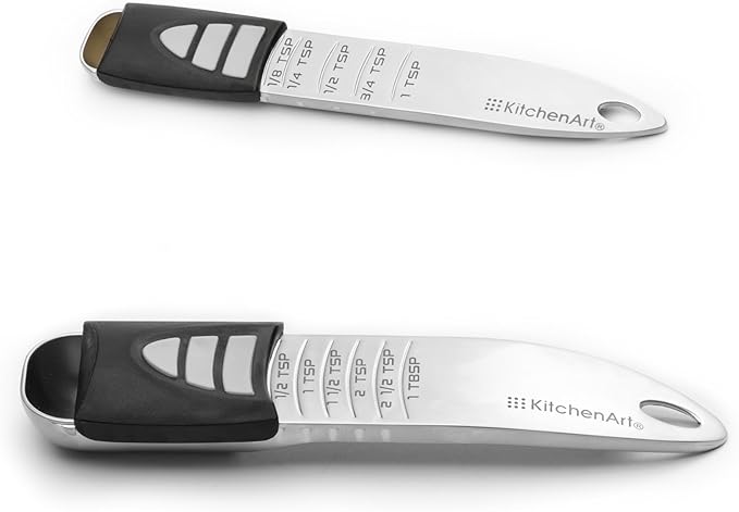 KitchenArt Stainless Steel Pro Sliding Adjust-A-Tablespoon and Teaspoon, Adjustable Measuring Spoon Set