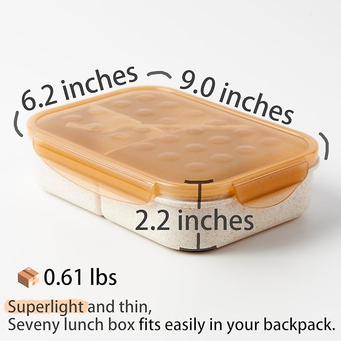 SEVENY Bento Box for Adults,Natural Wheat Fiber Material Lunch Box for Office Ladies,BPA-Free,Reusable Meal Prep Container for Body Builders, Beige