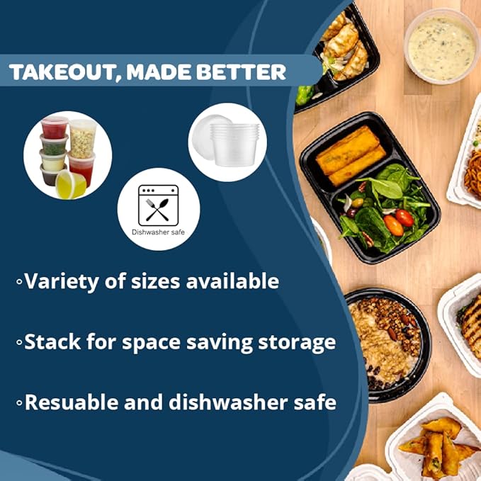 TIYA Food Containers - 12oz Bulk 240 Pack with Lids - Plastic Food Storage to-Go Containers - Reusable Microwavable Dishwasher Safe Reusable Cups - Airtight Leak Proof for Soups & Meal Prep
