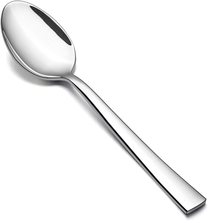 Dinner Spoons Set of 6, E-far 7.9 Inch Stainless Steel Soup Spoons Tablespoons for Home, Kitchen or Restaurant, Non-toxic & Mirror Polished, Squared Edge & Dishwasher Safe