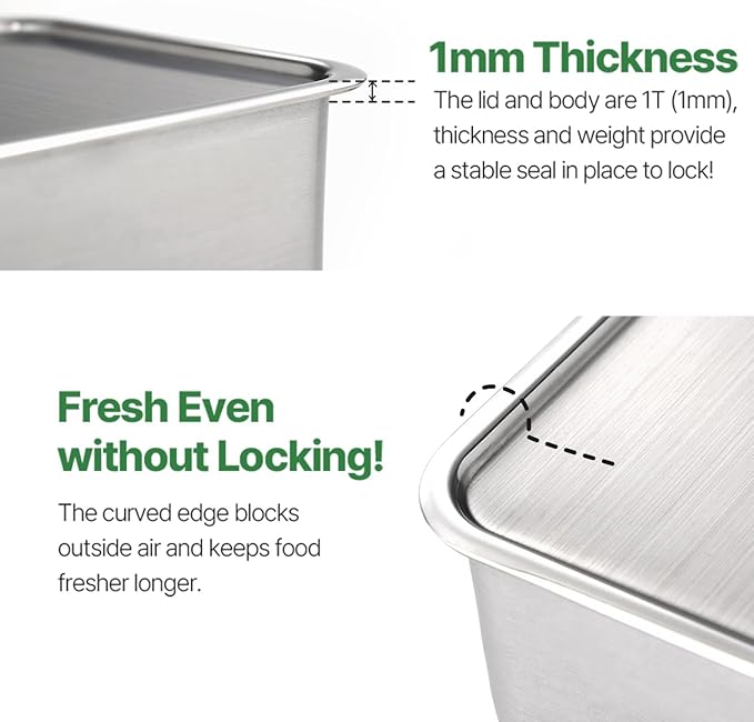 CuBE Medium 2PCS Set 1000ml 650ml Stainless Steel Food Storage Containers With Lids and a Net Kitchen Appliances Dishwasher Safe Premium South Korea