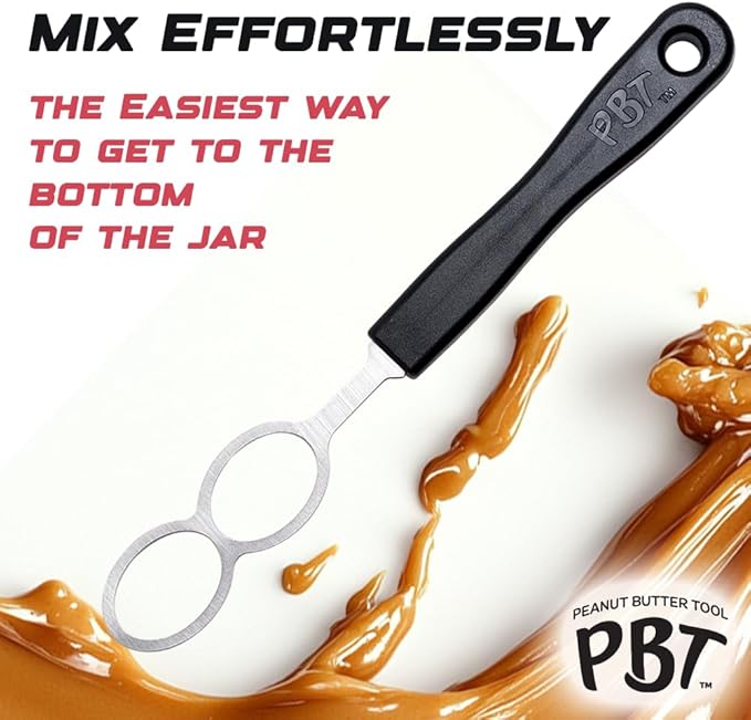 PBT - Peanut Butter Mixer, Stainless Steel Stirring Tool for Natural Peanut Butter, Dough, Yogurt, Sauces, and More - Fits Any Container Size, Less Mess, Dishwasher Safe (WHITE)