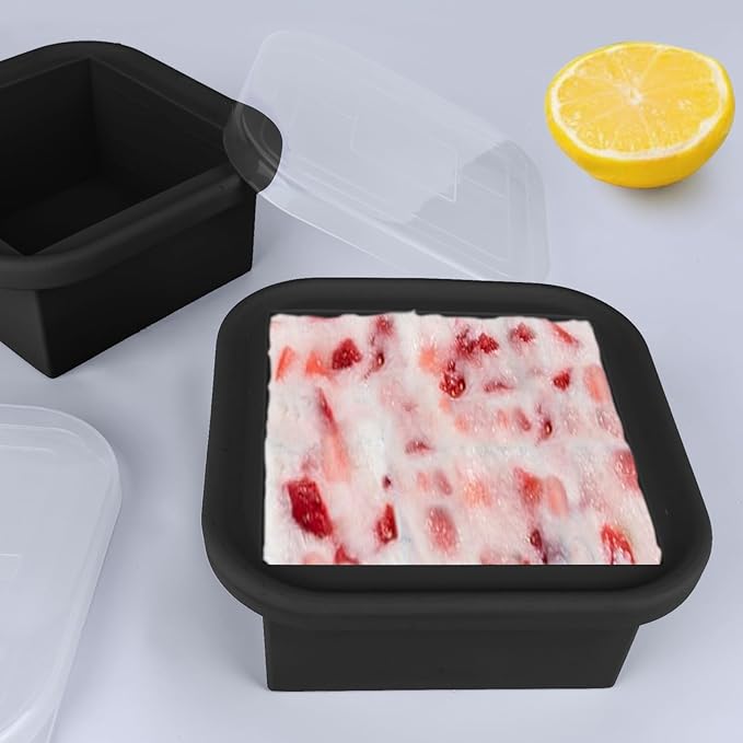2 Cup Silicone Freezer Trays with Lid 4 Pack Silicone Freezer Molds soup freezer containers Make 4 Perfect Soups, Broths, Stews, Sauces, Curries (Black)