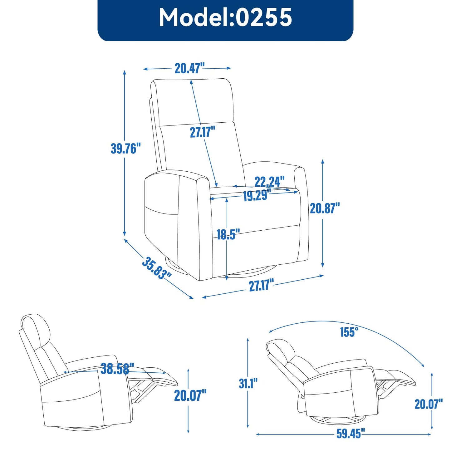 MYEYPEL 360°Swivel in Fabric Reclining Chairs,Heat Massage Manual Recliner Chair,Small Recliners Spaces,Single Lazyboy Recliner Sofa for Living Room,RV,Bedroom,Beige