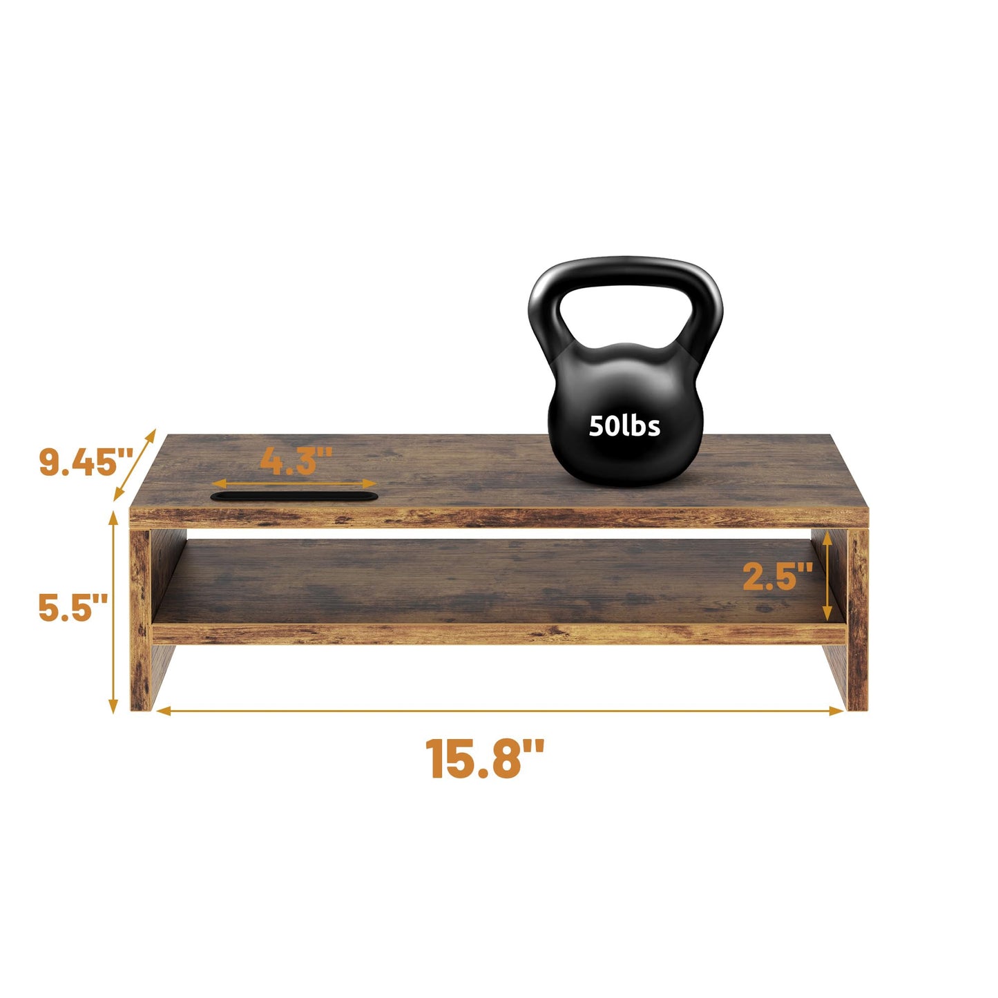 Wood Monitor Stand for Desk, 2 Tier Anti-slip Monitor Riser for Desktop with Phone Slot, Sturdy Computer Stand with Storage Shelves, Sturdy Laptop Riser Monitor Shelf, Easy to Assemble, Rustic Brown