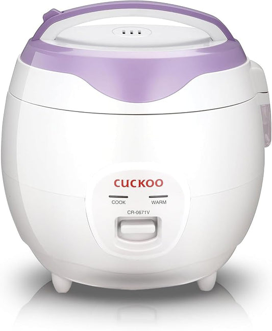 CUCKOO Basic Rice Cooker 6-Cup Uncooked / 12-Cup Cooked, Versatile Rice Maker with Non-Stick Inner Pot, Easy to Use, Auto Keep Warm, White/Purple (CR-0671V)