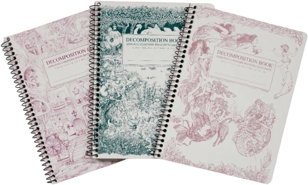 Decomposition 3-Pack Whimsical Garden College Ruled Spiral Notebook - 9.75 x 7.5 Journal, 160 Lined Pages - 100% Recycled Paper - Notebooks for School Supplies, Home & Office - Made in USA