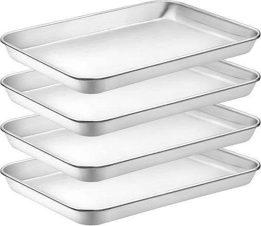 CEKEE 4 Pack Baking Pans Set, Nonstick Stainless Steel Cookie Sheets for Baking, Heavy Duty & Dishwasher Safe Sheet Pan-10x7x1in Small Cookie Pans, Cookie Pans Trays Sheets For Kitchen & Restaurant