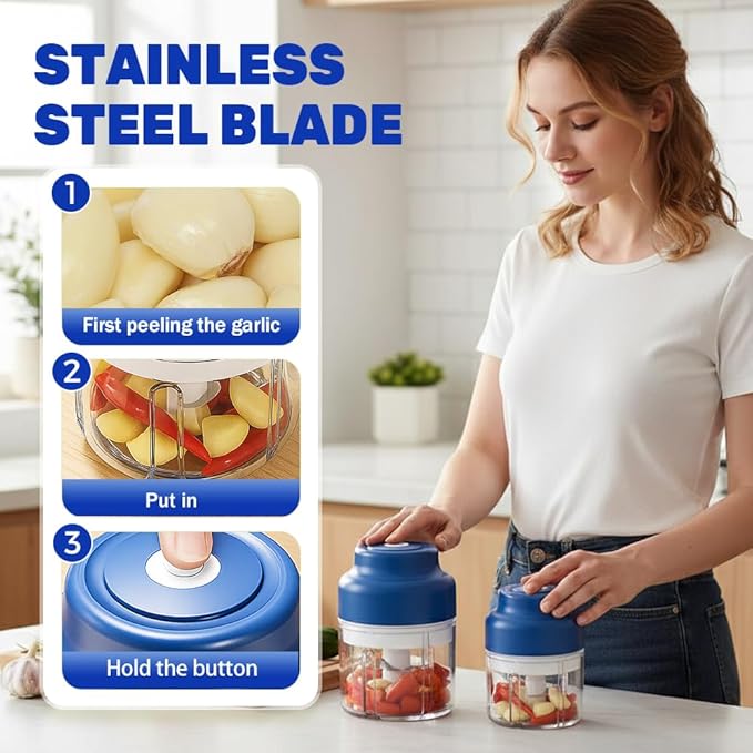 Electric Garlic Chopper, 2026 Upgraded Food Processor, USB Rechargeable Portable Wireless Veggie Chopper with 6 Stainless Steel Blades for Garlic Onion Chili Nuts Meat (purple, 320ml)
