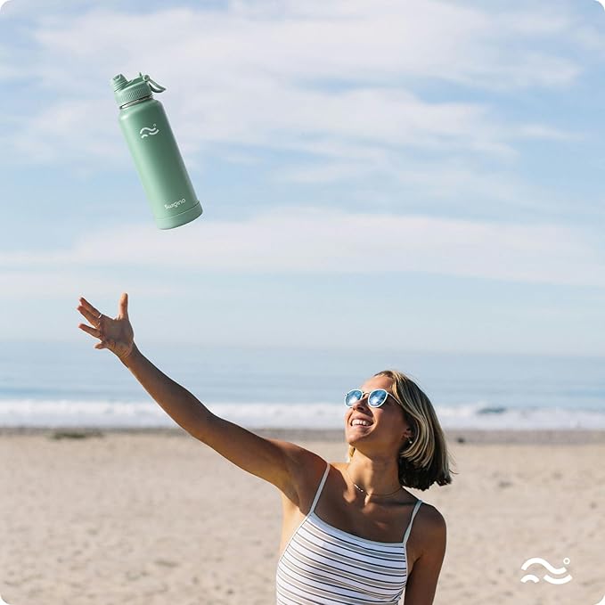 Swigina [2-IN-1 LID] Insulated Water Bottle with Silicone Boot (36hrs Cold/18hrs Hot) - DIY Stickers, Leakproof, BPA Free, 40 oz